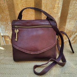 Vintage Fossil Brown Leather Crossbody 75082 Bag Purse Heritage Style Key Zip